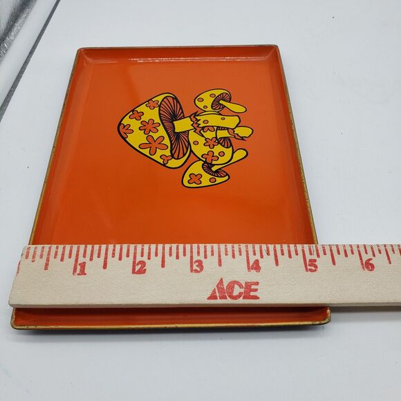 RARE Vintage 1970's Takahashi of Japan Orange Mushroom Drink Rolling Tray 5x7 - Picture 6 of 7